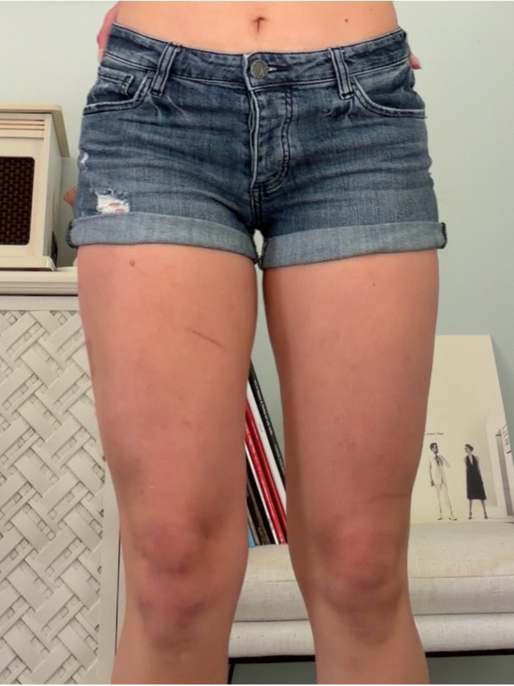 Women's Dark Blue Rolled-Hem Denim Shorts